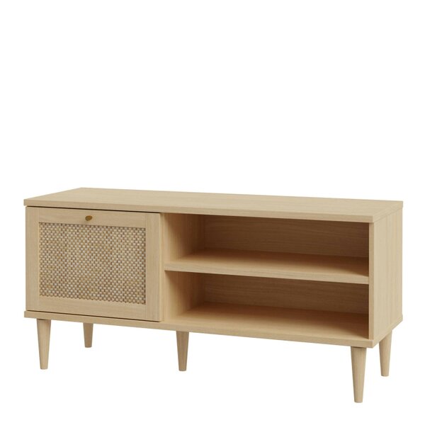 Wyld Haus Bergen Rattan TV Unit Natural Weave Detail 1 Door 2 Shelves