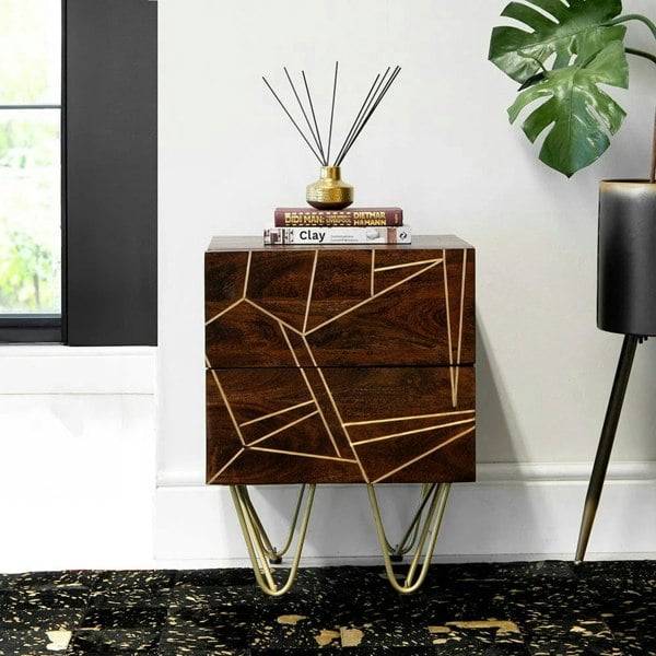 IH Design Jusleen Solid Mango Wood 2 Drawer Lamp Table