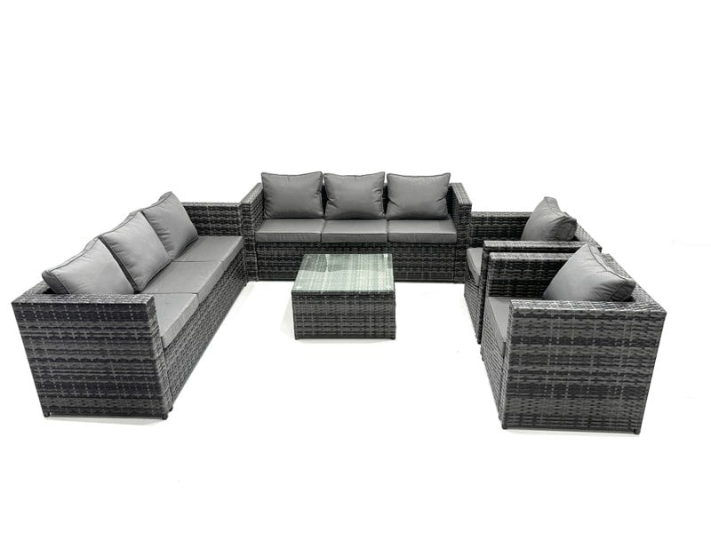 Fimous 8 Seater Outdoor Rattan Garden Furniture Lounge Sofa Chair Table Set In Dark Grey