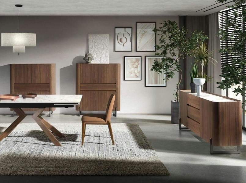 Angel Cerdá Walnut and dark metallised steel sideboard with porcelain marble top 3252