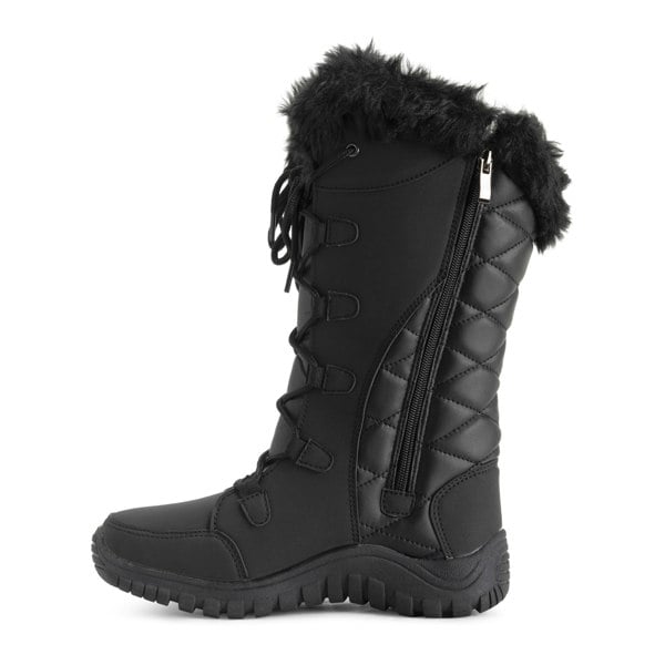 VIVA Women's Quilted Lace Up Waterproof Black Outdoor Cuff Snow Rain Boot