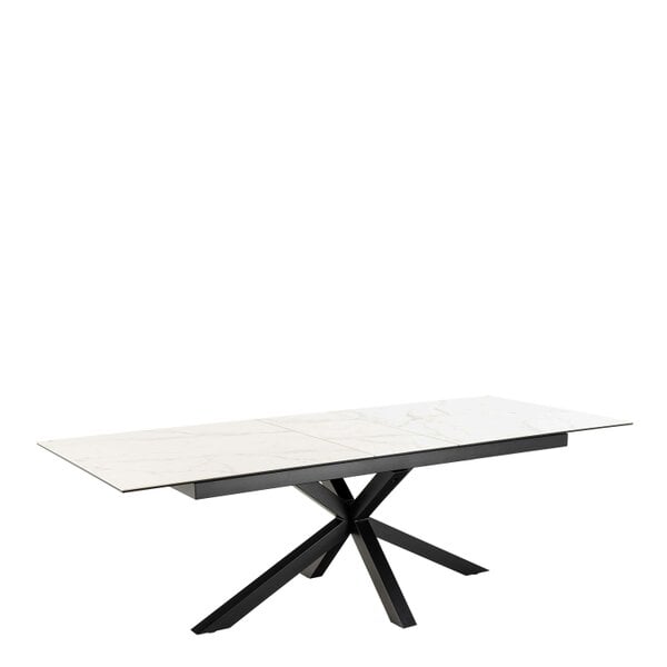 Wyld Haus Perth 200cm White Ceramic Extendable Dining Table Industrial Black Metal Legs