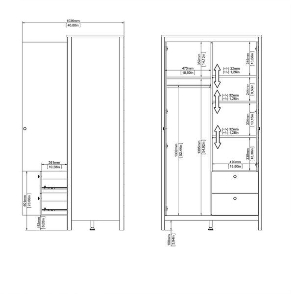 Wyld Haus Gossmere White Wardrobe 2 Doors 2 Drawers