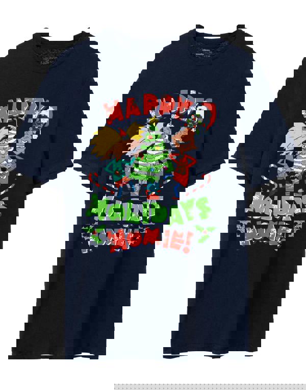 Hey Arnold Mens Blue Happy Holidays Homie Short Sleeved T-Shirt