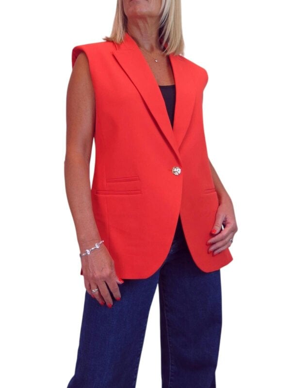 Paulo Due Oversized Sleeveless Blazer Waistcoat - Deep Coral