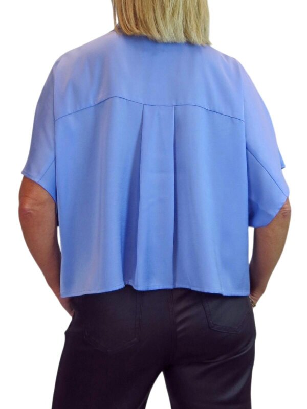 Paulo Due Women's Cropped Satin Shirt Short Sleeve Batwing Blouse