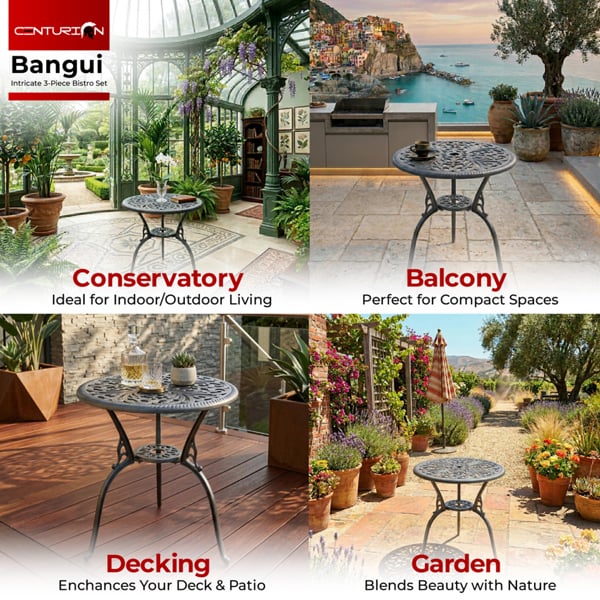 Centurion Supports BANGUI Grey Garden and Patio Cast Aluminium Bistro Table