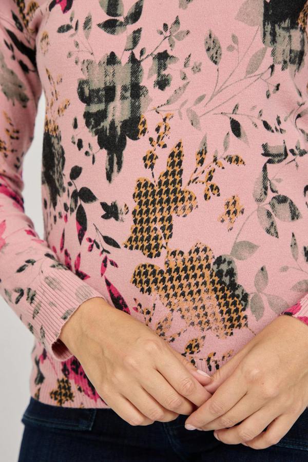 Mudflower Floral Print V-Neck Lightweight Knit Jumper