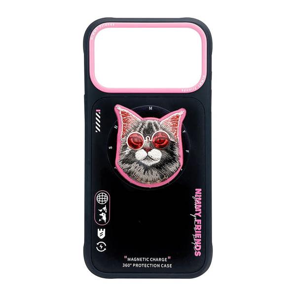Nimmy Friends Nimmy Glasses Cool Cat Face Case with Detachable MagSafe Grip Stand for iPhone 17 Pro Max 6.9" Black Pink - N-YJKM-CXZJ-IP17-PRO-MAX-018