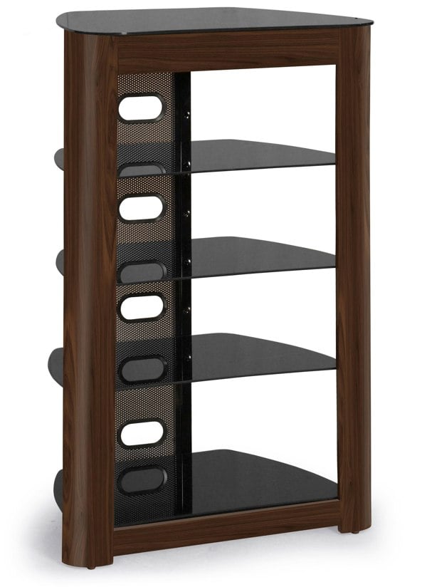 Centurion Supports Zinnia 5-Shelf Black Glass with Walnut Fascia Flat Screen TV/Hi-Fi/AV Rack Glass Stand