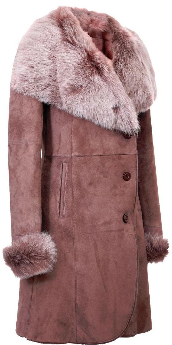 Infinity Leather Womens Suede Merino Shearling Coat with Toscana Collar-Hanoi