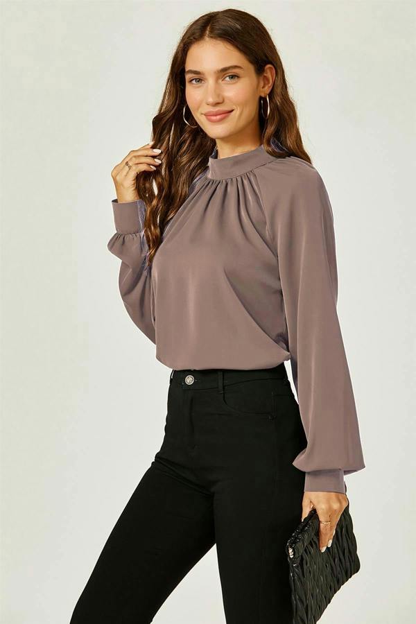 FS Collection Halter Neck Blouse Top In Taupe Brown