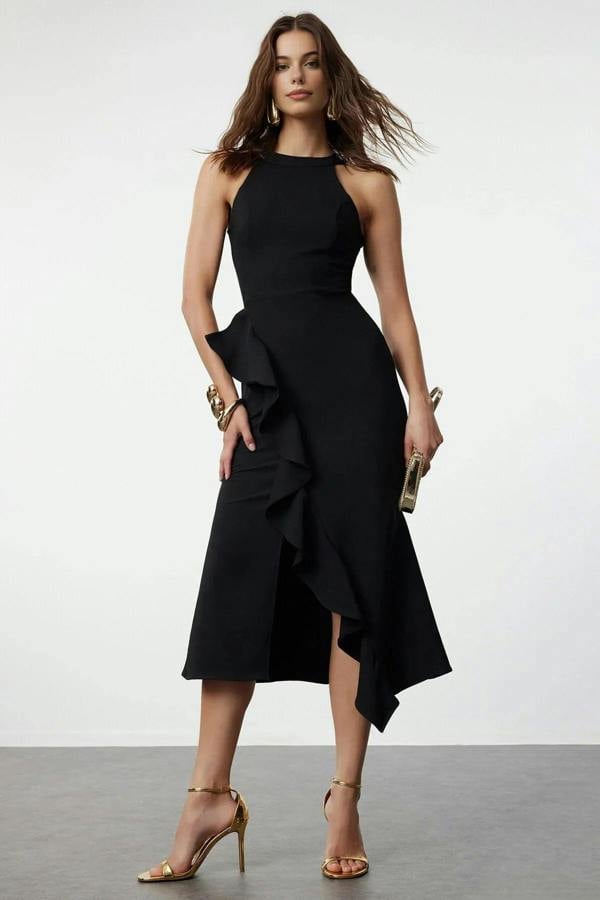 WOVCOR Ruffled Woven Evening Dress