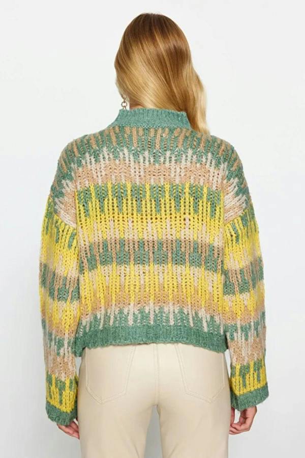 WOVCOR Soft-Textured Ethnic Pattern Thick Cropped Knit Sweater
