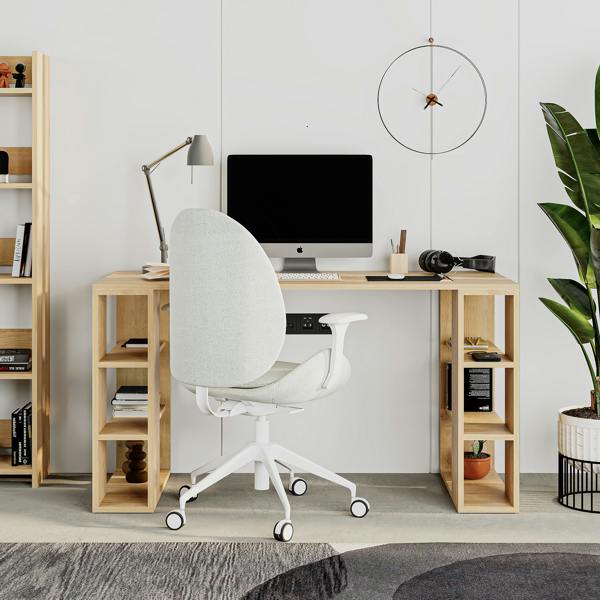 Decortie Colmar Modern Desk with Integrated 6-Shelf Bookshelf Storage Width 140cm