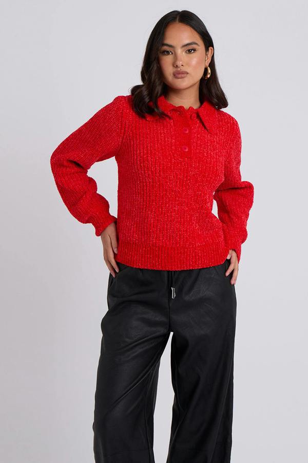 Urban Bliss Red Chenille Button Front Jumper