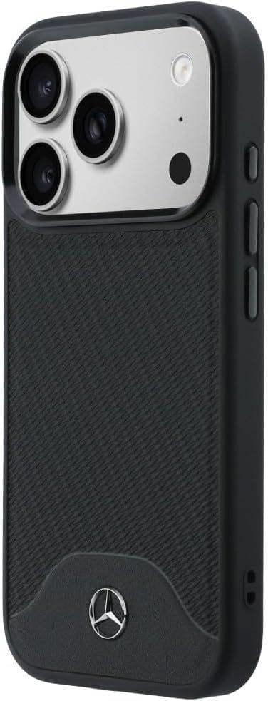 Mercedes Benz Wood Effect and Curve Leather Case with MagSafe for iPhone 17 Pro 6.3" Black - MEHMP17L25PCBPWK