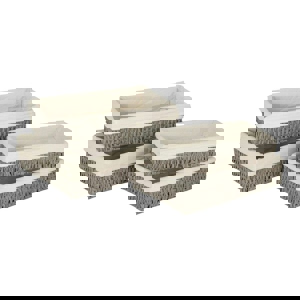 Rectangular Grey Straight-sided White Cotton Line Paper Rope Trays