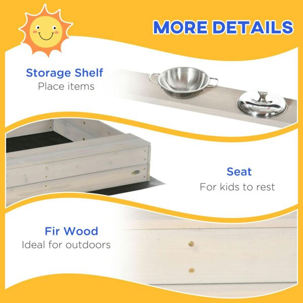 Dyzi Kids Wooden Sandbox with Adjustable Canopy Kitchen Playset and Seat