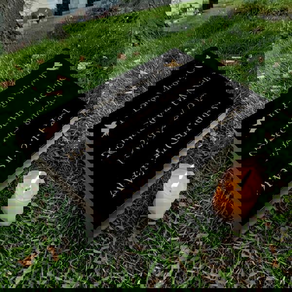 Memorials Direct Granite Memorial Tablet with Dove Design, Free Personalised Gold Engraving, Polished Black Granite