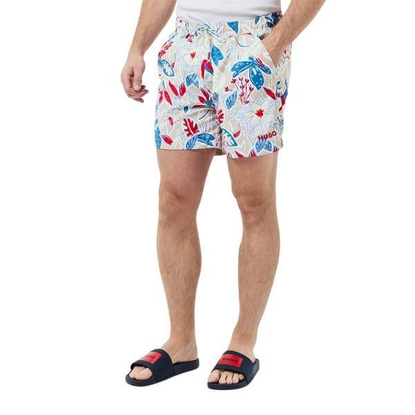 Hugo Boss Mens Floral Pattern Regular Swim Shorts - White - 