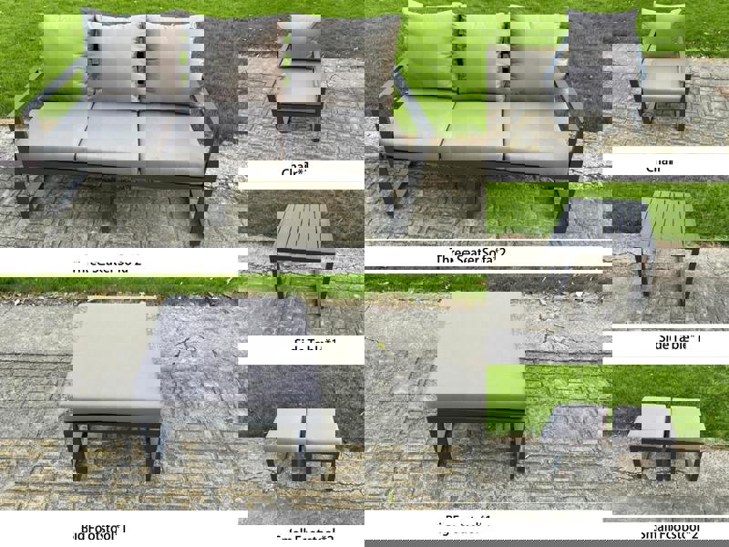 Fimous 10 Seater Aluminium Garden Furniture Set with Adjustable Rising Dining Table, 3 Footstools, Side Table - Dark Grey