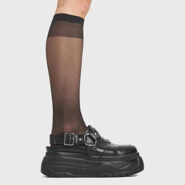 Lamoda Cut Above Black PU Knee High Platform Boots Trendy Stylish Shoes