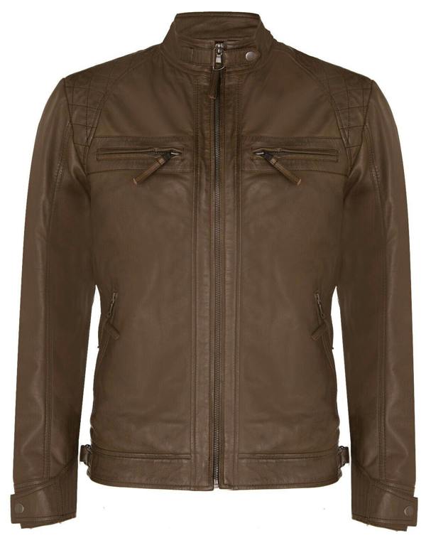 Infinity Leather Men's Vintage Zipped Leather Racing Quilted Biker Jacket