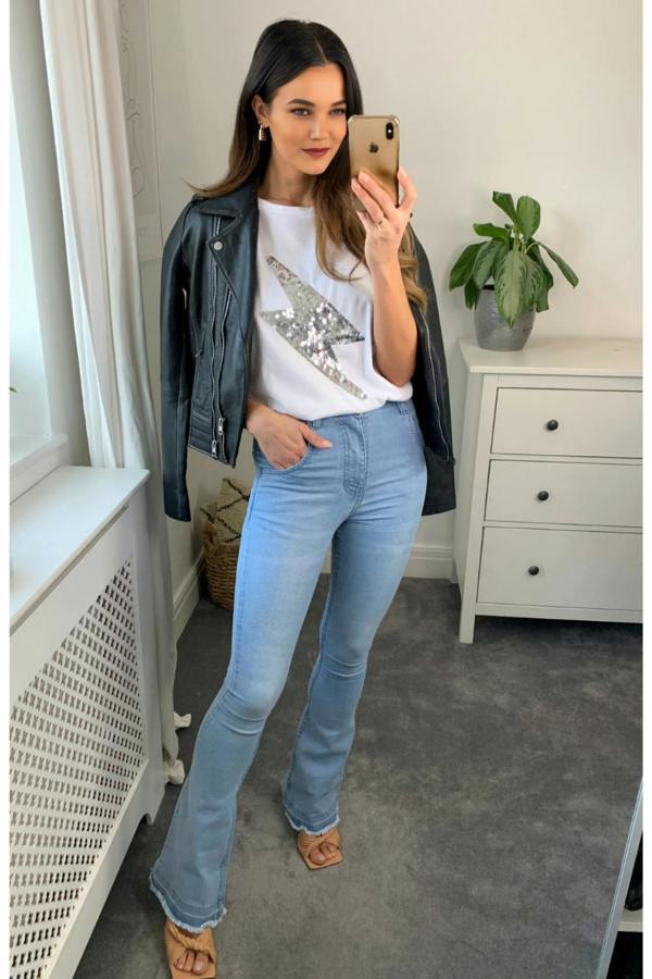 Hoxton Gal Oversized Sequin Relaxed T Shirt In White