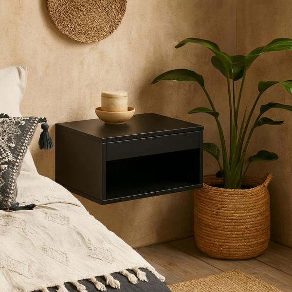 Wyld Haus Cholet Square Bedside Table with 1 Drawer in Black