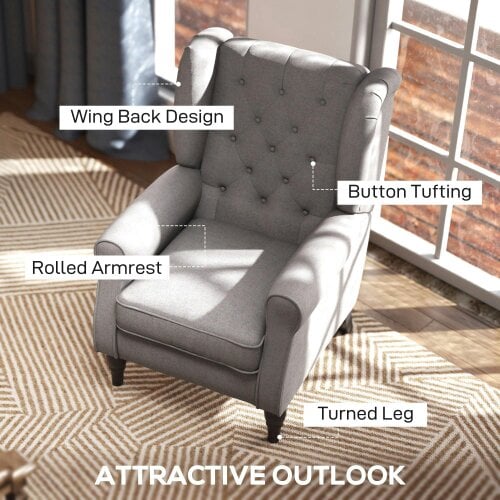Wyld Haus Diveco Fabric Grey Wingback Accent Chair With Button Tufting And Wooden Frame