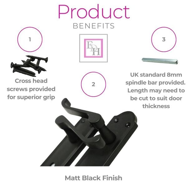 EDH Door Hardware Matt Black Door Handles - Askworth Internal Door Handles Set for Internal Doors