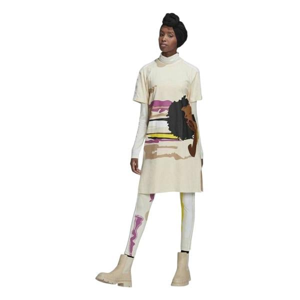 Adidas Womens/Ladies Graphic Print Crew Neck T-Shirt Dress - Beige - 