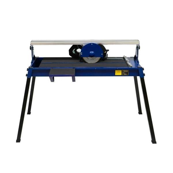 Wet tile cutter bench in blue and black, featuring a sturdy frame, 720mm cutting capacity, and a powerful 800W motor for precise tile cutting