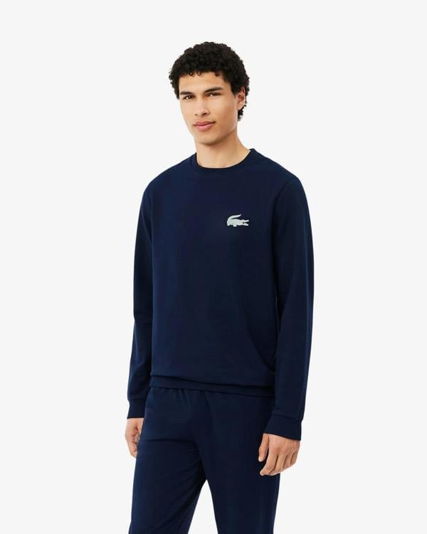 Lacoste Fleece Mens Lounge Hoodie - Navy Blue/White 525 | CHO | Designer Mens Hoodies