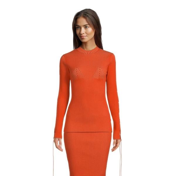 Off White Womens/Ladies Slim Jumper - Coral Red - 