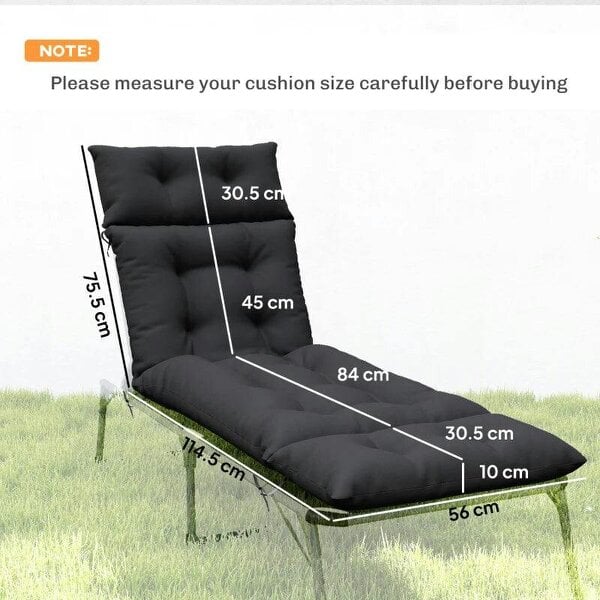 Set of Two 190 x 56cm Sun Lounger Cushions - Black
