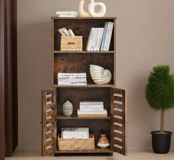 Modcraft Rustic Brown Floor Standing Cabinet with Louvered Doors & Adjustable Shelf