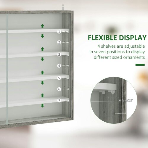 Wyld Haus Kasofa Wood And Glass Grey Wood Grain 5 Tier Wall Display Cabinet With Adjustable Shelves 60 x 80 cm
