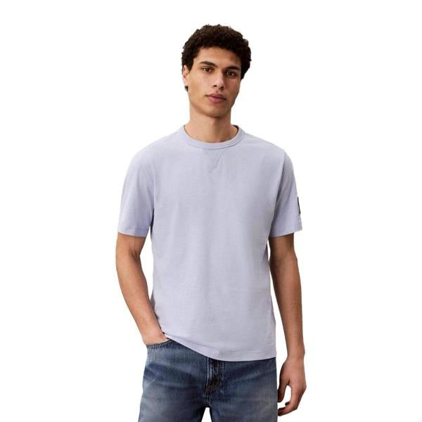 Calvin Klein Mens Badge Crew Neck Regular T-Shirt - Blue Jean - 