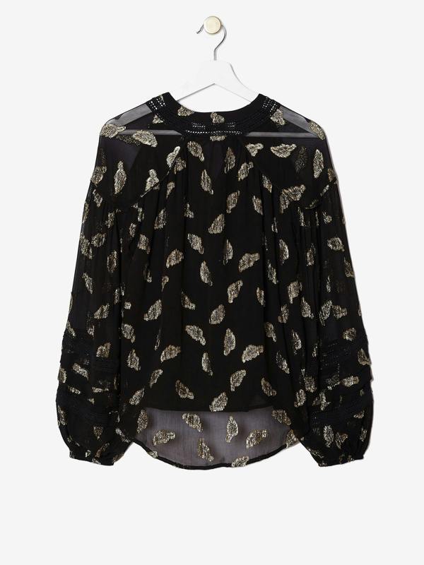 Rose & Nancy Wren Gold Feather Blouse