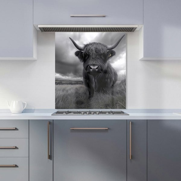 Warren Reed - Designer Black And White Highland Cow Kitchen Splashback