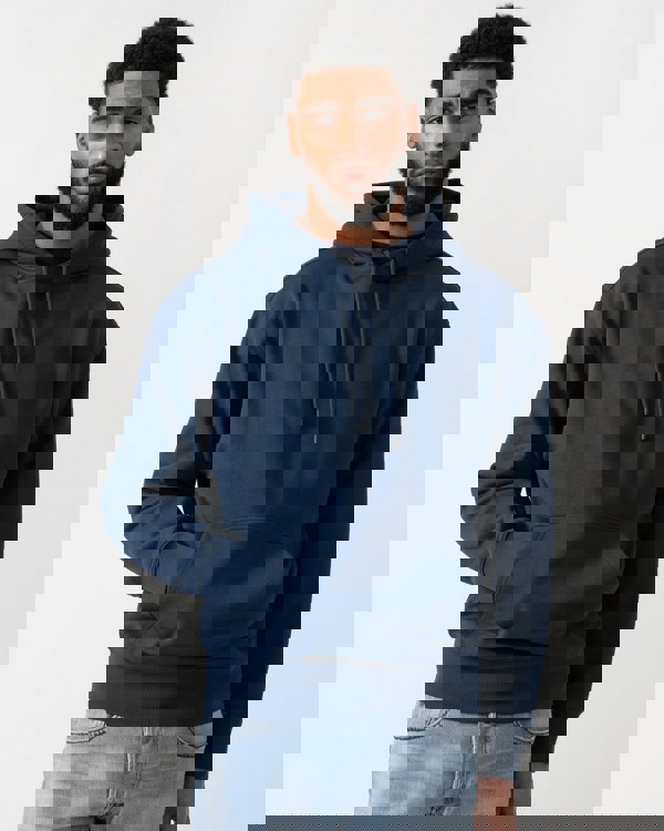 Model wearing a BOSS Orange WeSmallhood Mens Hoodie in Open Blue