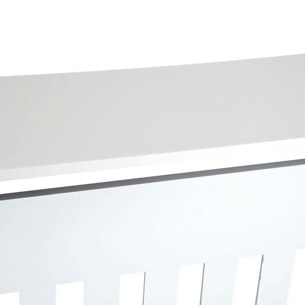 White slatted radiator cover with smooth top rail and vertical grill slats