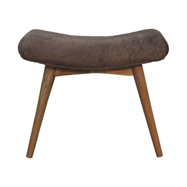 Wyld Haus Rome Grey Faux Fur Curved Bench Mango Legs