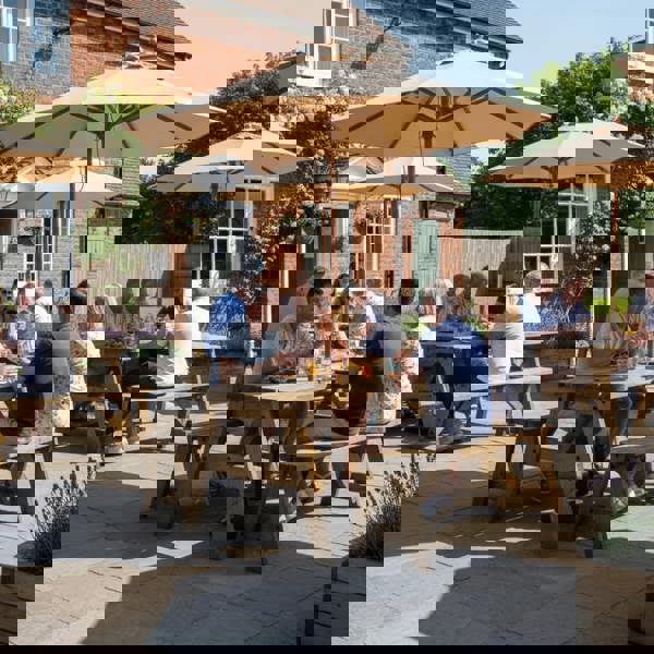 Arbor Garden Solutions Victoria Rounded Space Saving Picnic Table and Benches Set - Rustic Finish