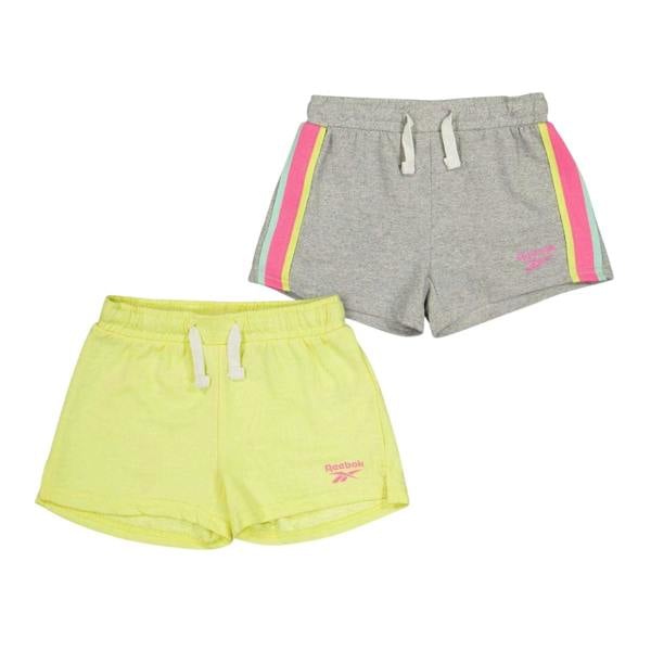 Reebok Girls Cotton Blend Side Stripe Shorts (Pack of 2) - Light Grey Heather - 