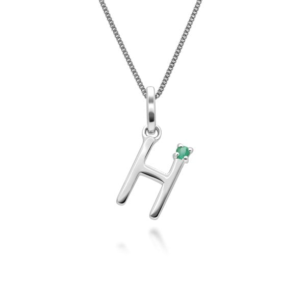 Gemondo Initial Emerald Letter Charm Necklace in 9ct White Gold