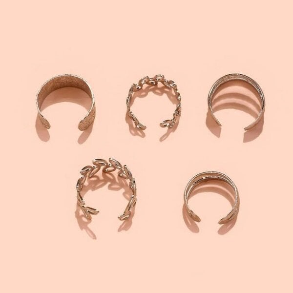The Colourful Aura 5 Piece Gold Silver Slim Leaf Band Adjustable Wire Wrap Non Piercing Ear Cuff - Silver