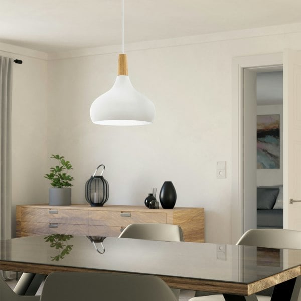 EGLO Sabinar Metal/Wood Single Pendant Light